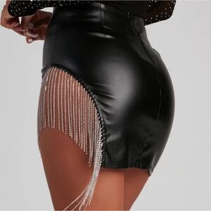 WINDSOR Black Faux Leather Skirt with Sparkling Fringe ⭐️SALE 2/$40